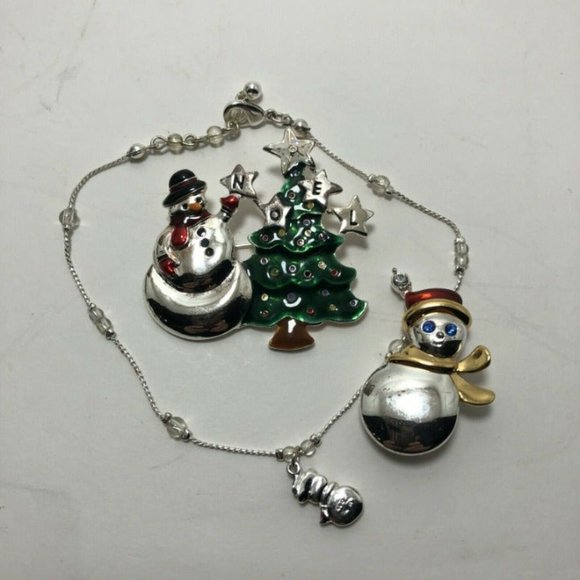 Snowman Christmas Tree Silvertone Anklet - Picture 1 of 8